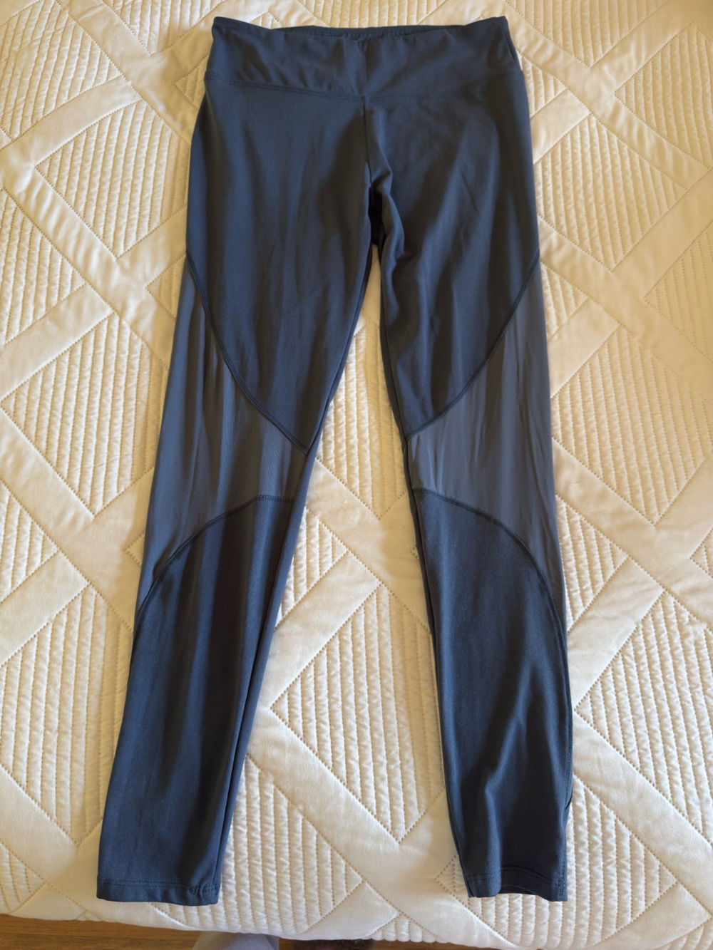 Balance Collection Women’s Blue Gray High-Waist Leggings with Mesh Details